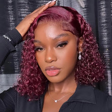 99J Burgundy Color 14Inch Water Wave 13x4 Bob Wig For Women Brazilian Pre Plucked Transparent Lace Human Hair Bob Wigs