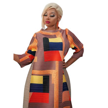 2023 Fashion African 3/4 Sleeve Polyester Plus Size O-Neck Pleated Long Dress Dashiki African Clothes African Dresses for Women