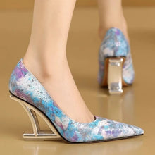 Spring Pumps Women Shoes Flower Totem Slip-On Shallow Shoes Wedding Party Pointed Toe High Heels Pump Femme Special-shaped Heel