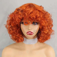 99J burgundy Fumi Curly Bob Wig Bouncy Pixie Cut Wig Highlight Full Machine Egg Curls Curly Human Hair Wigs for Women With Bangs