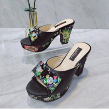 Fashion Women's Shoes High Heels Sexy Ladies Party Wedding Pattern Embroidery Mules High Heel Sandal Casual Beach Shoes For Lady