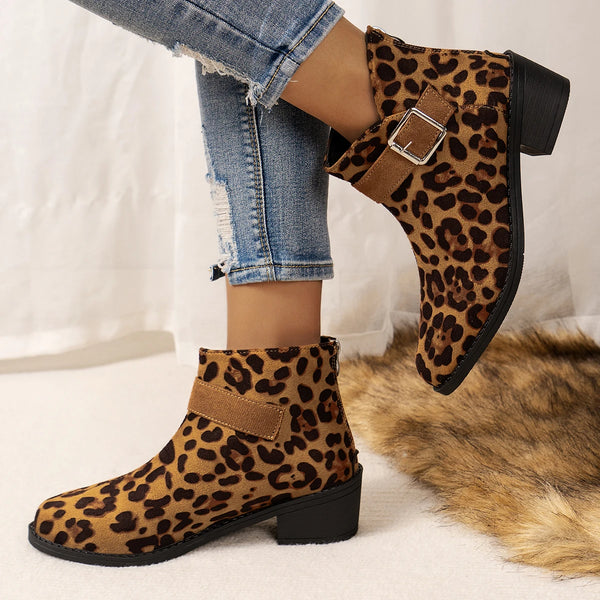 Women's High Heels Track Design Leopard Print Boots