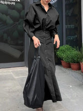 Modigirl Women Summer Long Dresses 2025 Spring Fall Clothes Blue Puff Sleeves Botton Simple Casual Maxi Shirts Dresses for Women