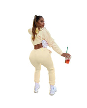 Women's Fitness Running Sets Fleece Long Sleeve Cropped Hoodies+Jogger Tracksuit