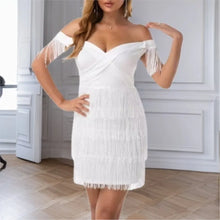 Summer Sexy One Line Shoulder Fringe Sheath Hip Women Dress Fashion Slim Fit Off The Shoulder White Nightclub Female Mini Dress