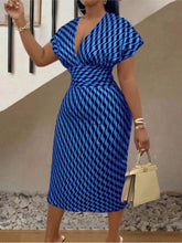 Women's Sexy Deep V Neck Package Hip Dress Spring Summer Elegant Fashion Print Short Sleeve High Waist Slim Midi Dresses Femme
