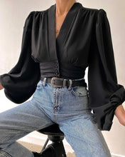 2024 Spring Satin Women's Blouse Red Long Lantern Sleeve Button V-neck Elegant Female Shirt Spring Fashion Vintage Ladies Top