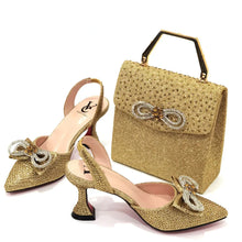 Women's Rhinestone Bow Side Italian Party Shoes And Bags Set