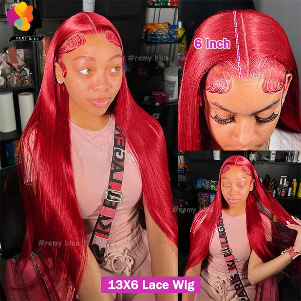 Colored Red Straight Lace Front Human Hair Wig 13x4 13x6 Transparent Lace Frontal Wigs Burgundy Human Hair Wigs for Black Women