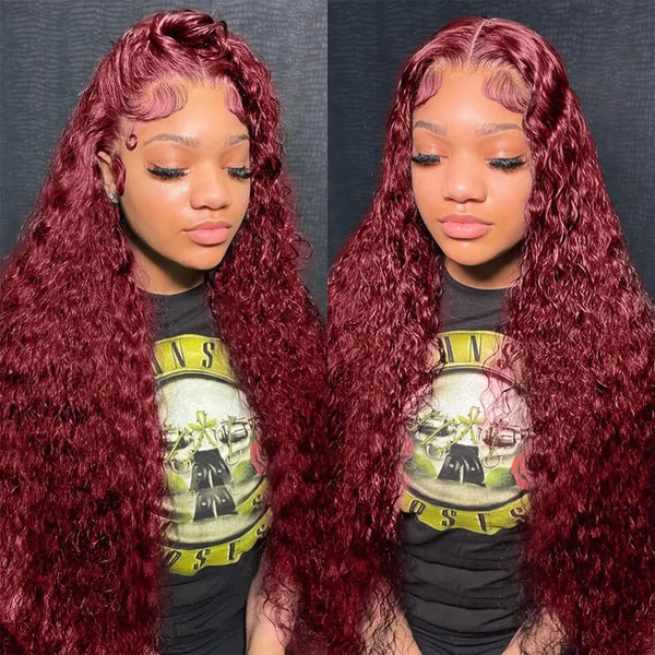 Curly wigs Transparent Lace Front Wig 99J Burgundy 13x4 13x6 Brazilian Deep Wave Frontal Human Hair Wig for Women Pre Plucked