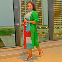 2023 Fashion African 3/4 Sleeve Polyester Plus Size O-Neck Pleated Long Dress Dashiki African Clothes African Dresses for Women