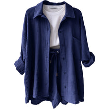Women's Short Sets 2 Pcs Sale Grass Green Loose Button Cardigan Blouse Coats & Drawstring Wide Leg Loose Short Pant Suits