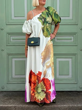 UOOZEE 2025 New Women Fashion Elegant Floral Printed Evening Maxi Dresses Loose One-Shoulder H-line Vacation Bohemia Dress