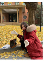 Women's Large Fur Collar Hooded Warm Thick Padded Parka Jacket