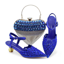 Blue Nigeria Party Shoes and Bags for Women Ladies Shoe and Bag Set Latest Designers Pointed Toe Sexy Wedding Party Sandals