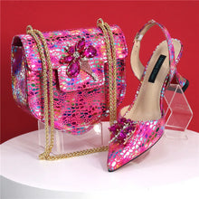 2025 New Yellow Color Thin Heels Pointed Toe Crystal Design Ladies Shoes Matching Bag Set For Women Weeding Party Pump