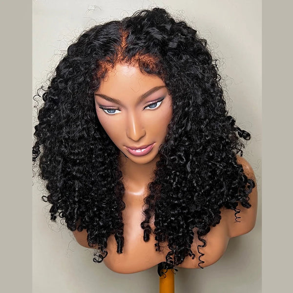 Soft Natural Black 180Density Long 26'' Kinky Curly Lace Front Wig For Women BabyHair Preplucked Heat Resistant Glueless Daily