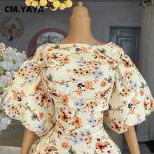 CM.YAYA Women Lantern Half Sleeve Ruffles Side Floral Print Side Split Long Maxi Dress 2025 Evening Sexy Party Dresses Vestidos