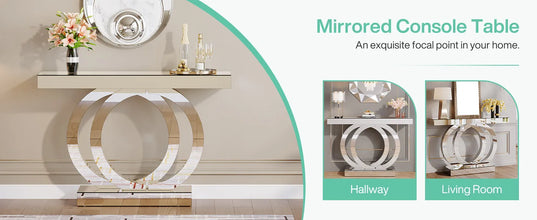 43.3-Inch (110cm)Mirrored Console Table, Modern Entryway Table with Thickened Mirror Finish Tabletop