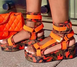 Female Sandal Shoes Large Size Ankle Strap Open Toe High Heels Med Muffins shoe 2025 Summer Clogs Wedge Girls Big Peep High-heel