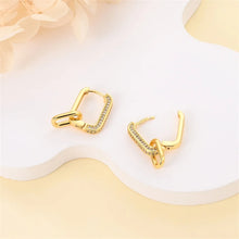 Elegant 925 Sterling Silver Double Square Buckle K Gold Set Pavé Earrings Women's Anniversary Party Jewelry Gift