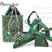 QSGFC High-end Women's Shoes with Diamond Oval Stand Bag Popular in Nigeria Women's High Heels for Special Day