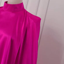 Women Evening Maxi Dress VONDA 2023 Summer Stand Collar Elegant Satin Long Bat Sleeve Pleated Sundress Casual Solid Robe Femme