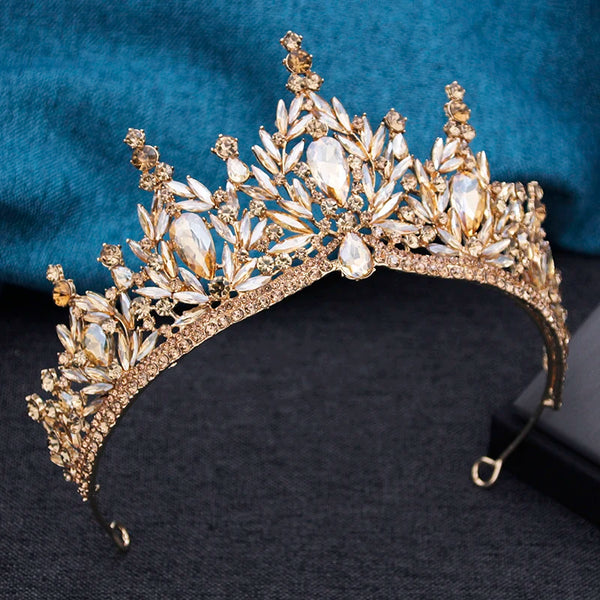 Baroque Wedding Crown for Bride 3-pack Tiara Earrings Necklace Bridal Jewelry Set Champagne Crystal Costume Party Birthday Gift