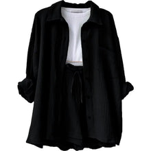 Women's Short Sets 2 Pcs Sale Grass Green Loose Button Cardigan Blouse Coats & Drawstring Wide Leg Loose Short Pant Suits