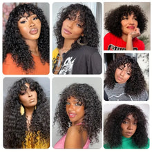 Wear and Go Glue less Wig Water Wave Human Hair Wigs with Bangs for Black Women 180% Density