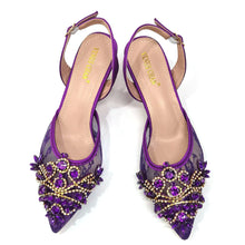 Venus Chan Nigerian Elegant Lace Net Style Green Crystal Low Heel Shoes And Three-Dimensional Mini Bag Commuter Women's Shoes