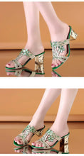 2021 New Hot Glitter Mesh Women Sandals Summer Fashion Outdoor Peep Toe Casual Beach Slippers Thick Heel Slip on Women Sandals