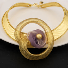 Weaving Hollow Large Pendant 18K Gold Plated Jewelry Set for Women Purple Buds Necklace Earrings Bracelet Ring African Party Gif