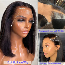 14Inch Short Straight Bob Wig Human 13x4 Lace Transparent 210% Frontal Hair Bob Wig PrePlucked Lace Front Human Hair Wigs