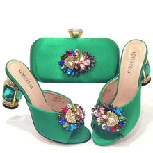 2022 Yellow Color Luxury Rhinestone Heel Fashion Party Women's High Heels Elegant Evening Sandals Wedding Bags and Shoes with