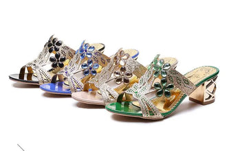 2021 New Hot Glitter Mesh Women Sandals Summer Fashion Outdoor Peep Toe Casual Beach Slippers Thick Heel Slip on Women Sandals