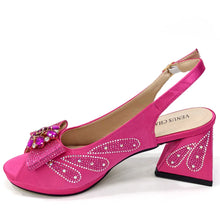 Venus Chan-Italian Shoes and Bags Matching Set for Women Bow Rhinestones Peep Toe High Heels Purple Color Nigerian Party 2024