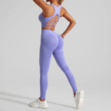 Seamless Yoga Set Two Piece Set Womens Outifits Workout Gym Set Fitness Clothing Tracksuit Backless Crop Top Leggings Sport Suit
