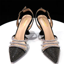 Venus Chan Shoes for Women 2023 Pointed Toe Black Heels Rhinestone Chain Party Sandals Italian Shoes and Bags Matching Set 2023