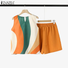 ZANZEA 2025 Summer Printed Tanks Short Suit Women 2PCS Short Sets Holiday Stitching Pleats Outfits Casual Loose Matching Sets