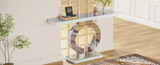 43.3-Inch (110cm)Mirrored Console Table, Modern Entryway Table with Thickened Mirror Finish Tabletop