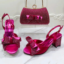 2025 Fashionable Banquet Exquisite Party Top Luxury Round Toe Bowtie Bright Diamond Summer Women's High Heels Shoes And Bags Set