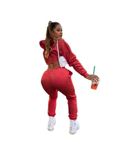 Women's Fitness Running Sets Fleece Long Sleeve Cropped Hoodies+Jogger Tracksuit