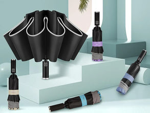 10 Ribs Inverted Automatic Umbrella for Rain Windproof Umbrella with Reflective Strip Fold Sun Compact UV Umbrella for Women Men