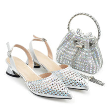 Italian Shoes with Matching Bags Set Decorated with Rhinestone African Shoes for Women Mid Heels Party Pumps  Plus Size Heels 43