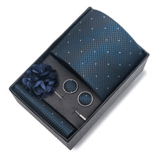 Top Grade Fashion 8 cm Wide Tie Sets Blue Stripe Men's Gravata Handkerchief Cufflink Box Fit Group Workplace Wedding Tie