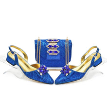 Ladies Shoe and Bag Set Latest Designers Low Heels Elegant Wedding Italian Shoes Bag Set Withn Rhinestone Green Shoe and Purse