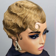 Finger Wave Pixie Human Hair Wigs For Women 180% Density