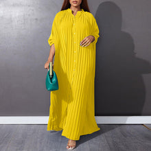 Autumn and Winter Fashion New Women's Loose Round Neck Single Breasted Pleated Temperament Obese Women's Long Sleeved Dress