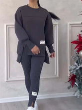 Women's Casual Sweatshirt Sports Set Autumn Winter Fashion Solid Loose Irregular Sweatshirt Top And Slim Trouser Two Piece Sets